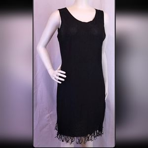 J VALDI Womens XL Black Bathing Suit Beach Wear Swim Suit Cover Up Dress Fringe